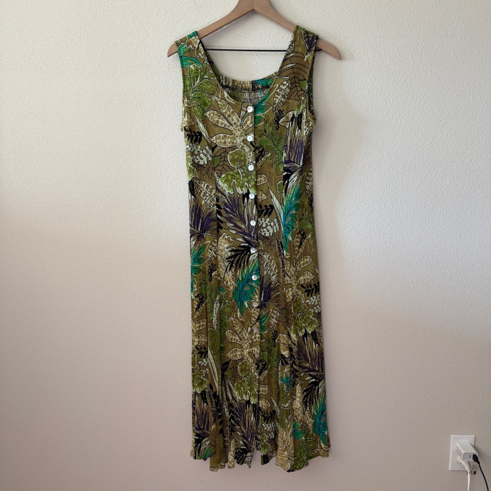 DRESSBARN Womens Button Front Gauze Dress Size 12 Boho Goblincore  Earthy Green